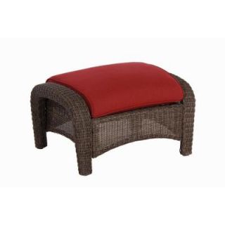 Hampton Bay Walnut Creek Patio Ottoman with Red Cushion (2 Pack) DISCONTINUED FRS62265F Red