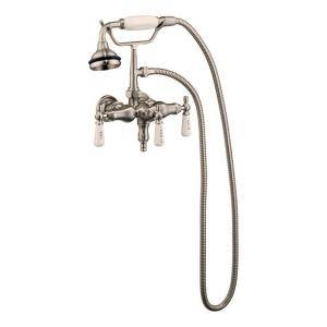 Barclay Products 3 Handle Claw Foot Tub Faucet with Old Style Spigot and Hand Shower in Brushed Nickel 4025 PL SN