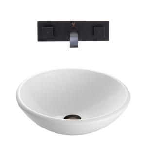 Vigo Stone Glass Vessel Sink in White Phoenix and Wall Mount Faucet Set in Antique Rubbed Bronze VGT217