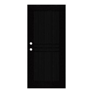 Unique Home Designs Plain Bar 36 in. x 80 in. Black Right Hand Surface Mount Aluminum Security Door with Charcoal Insect Screen 1S1001EL1BKISA