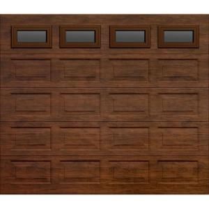 Martin Garage Doors Wood Collection Riverstone 8 x 7 ft. Short Panel Walnut Woodgrain Steel Back Insulation Full View Windows Garage Door HDIY 000345
