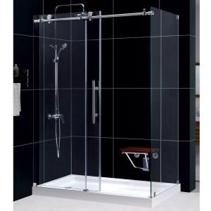 DreamLine Enigma X 34 1/2 in. x 60 3/8 in. x 76 in. Frameless Sliding Shower Enclosure in Brushed Stainless Steel SHEN 6134600 07