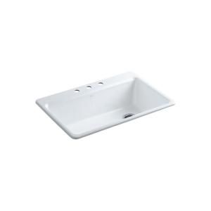 KOHLER Riverby Top Mount Cast Iron 33x22x9 5/8 3 Hole Single Bowl Kitchen Sink in White K 5871 3A2 0