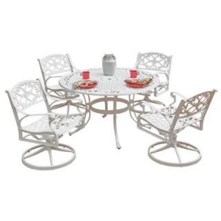 Home Styles Biscayne White 5 Piece 42 in. Round Swivel Patio Dining Set with Green Apple Cushions 5552 305C