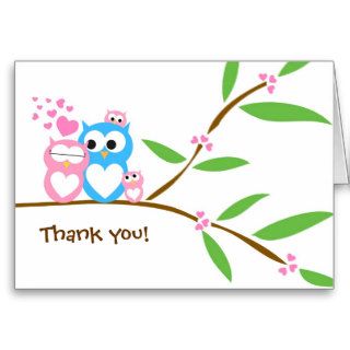 Thank you Twin Baby Girl Owl Baby Shower Note Card
