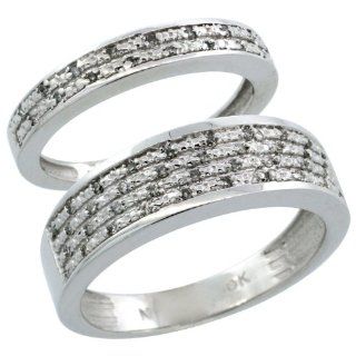 10k White Gold 2 Piece His (6.5mm) & Hers (3.5mm) Diamond Wedding Ring Band Set w/ 0.18 Carat Brilliant Cut Diamonds; Ladies Size 5.5: Jewelry