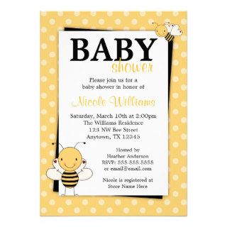 Polka Dot Bumble Bee Baby Shower Invitations