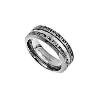Christian Mens Stainless Steel Abstinence Isaiah 5417 Ephesians 611 "No Weapon That Is Formed Against You Shall Prosper. Put On The Full Armor Of God That You May Be Able To Stand Firm Against The Schemes Of The Devil" Chastity Industrial Band 