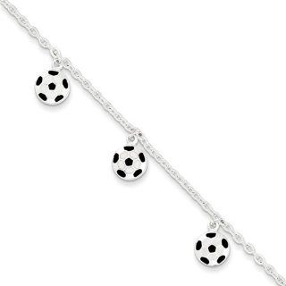 Sterling Silver Enameled Soccer Ball Bracelet. Metal Wt  3.17g: Link Bracelets: Jewelry