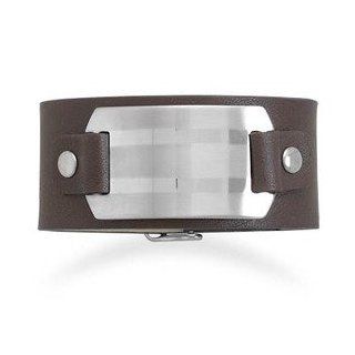 Men's Wide Saddle Brown Leather Bracelet with 316L Stainless Steel ID Plate: Jewelry