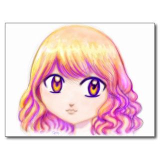 Cute Anime Girl With Colorful Hair Creative Manga Postcards