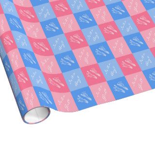 Pink and Blue Footprints Baby Gender Reveal Party Gift Wrapping Paper