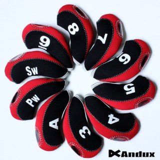 Andux Land Number Tag Golf Iron Head Covers one set of 10 MT/S08 Black/red : Golf Club Head Covers : Sports & Outdoors