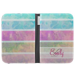 Monogram Modern Rainbow Pastel Watercolor Stripes Kindle Keyboard Covers