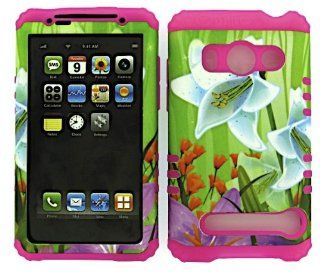 Cell Phone Skin Case Cover For Htc Evo 4g A9292 White Lilies    Hot Pink Rubber Skin + Hard Case: Cell Phones & Accessories
