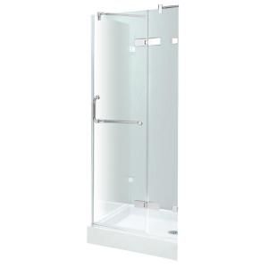 Vigo 36 1/8 in. x 36 1/8 in. x 79 1/4 in. Frameless Pivot Shower Enclosure in Chrome with Clear Glass with Base in White VG6011CHCL363W