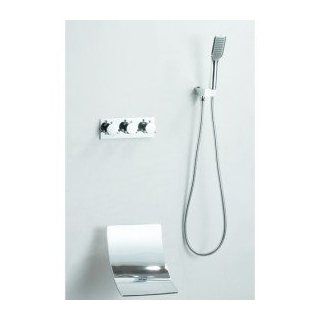 Wall Mount Waterfall Tub Faucet with Hand Shower (Chrome Finish)   Bathtub And Showerhead Faucet Systems  