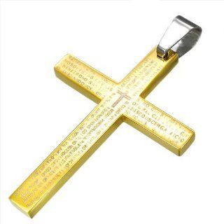 New Stainless Steel The Lords Prayer Gold Coloured Cross Pendant With Spanish Scripture & Free Chain   Length 23.6" + UK Shipped Within 24hrs Of Order Placed + Gift Packaging Included!: Jewelry