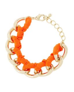 Knot Threaded Chain Wrap Bracelet, Neon Orange