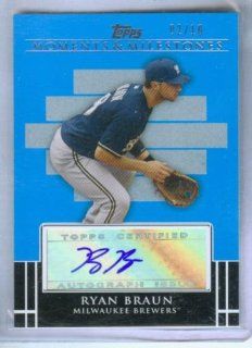 Ryan Braun Autograph 2008 Topps Baseball Moments & Milestones ~ 2007 NL Slugging Percentage Leader ~ Card #MA RB & #/10 Signed / Milwaukee Brewers: Sports Collectibles