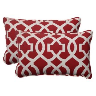 Outdoor 2 Piece Rectangular Toss Pillow Set   Red/White Geometric