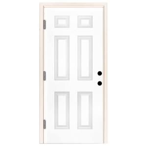 Steves & Sons Premium 6 Panel Primed White Steel Entry Door with 32 in. Right Hand Outswing and 6 in. Wall ST60 PR 28 6ORH