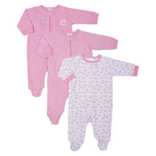 Gerber Newborn Girls 3 Pack Assorted Zipper Front Sleep N Play   Pink 0 3 M