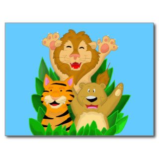 Lion Tiger and Bear Cartoon Postcard