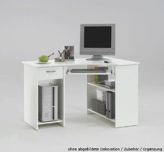 Eckschreibtisch in weiß mit 1 Schubkasten, 2 offenen Ablagefächern, Tastaturauszug und Computerstellfach, Maße: B/H/T ca. 118/76/77 cm: Küche & Haushalt