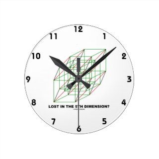 Lost In The Fifth Dimension? (Geometry Cube Humor) Round Wallclocks