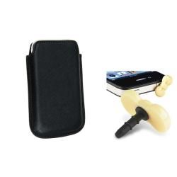 Leather Pouch/ Yellow Ribbon Headset Dust Cap for Apple iPhone 4/ 4S BasAcc Cases & Holders