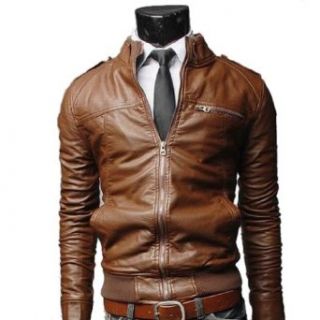 2 Farben Männer Slim Fit PU Kunstleder Reißverschluss Reiter Jacken Oberbekleidung: Bekleidung