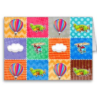 Whimsical Airplane, Helicopter, & Hot Air Balloon Greeting Cards