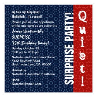 SURPRISE 75th Birthday Modern Red White Blue Star Personalized Invitations