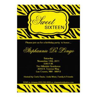 5x7 Yellow Zebra Print Birthday Party Invitation
