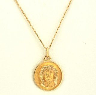 14K Yellow Gold Christ Head Charm Pendants Jewelry