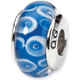Reflection Beads Silver Blue White Hand Blown Glass Bead: Bead Charms: Jewelry