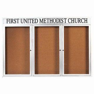 Illuminated Enclosed Bulletin Board Frame Color: Powder Coated White, Number of Doors: Three, Size: 48" H x 72" W : Office Products