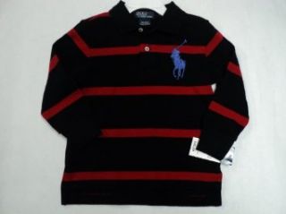Polo Ralph Lauren Boys Striped Big Pony Polo 2/2T Black with Red Stripes: Infant And Toddler Polo Shirts: Clothing