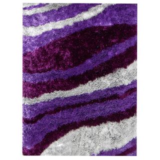 Flash 'Shaggy 653' Lilac Abstract Wave Area Rug (5 'x 7') 5x8   6x9 Rugs