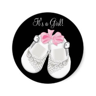 White Baby Shoes Pink Black Baby Shower Stickers