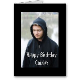 Happy Birthday Cousin, guy in hoodie Card