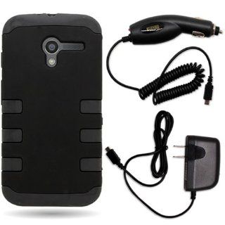CoverON Motorola Moto X Hybrid TPU & Hard Plastic Dual Layer Case Bundle with Black Micro USB Home Charger & Car Charger   Black: Cell Phones & Accessories