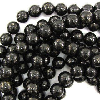 10mm black gold pyrite turquoise round beads 16" strand: Jewelry