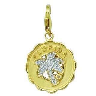 14K Yellow Gold Diamond Florida ( Palm Tree ) Charm: Jewelry