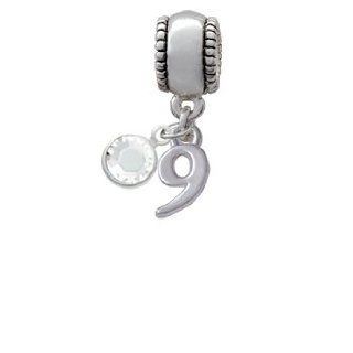 Small Silver Number   9   Charm Bead with Clear Crystal Dangle: Delight: Jewelry
