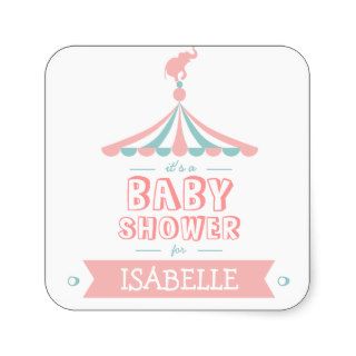 Circus Carnival Pink Teal Baby Shower Sticker