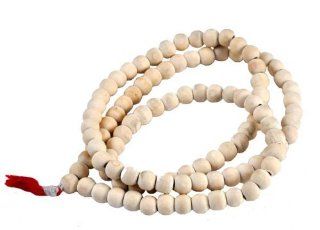 Tibetan Handmade Light Wood 108 Prayer Beads Mala Necklace: Jewelry