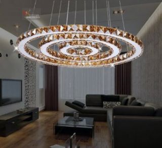 2013 New! Bright Modern Simple Stylish K9 Crystal Chandelier Ceiling Light Fixture Living Room LED Lighting Three Ring Random Variation (40cm+60cm+80cm 110 V   240 V)    
