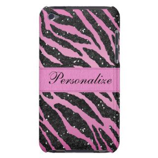 Pink & Black Faux Glitter Zebra Animal Print Barely There iPod Cover